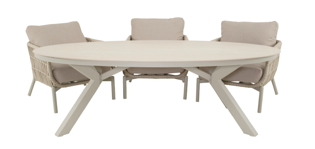 Dining Lounge Set DAVOS & BURGOS – Aluminium, Rope & Sintered Stone, Beige