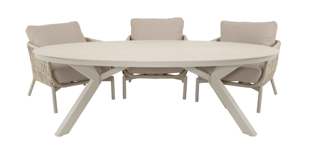 Dining Lounge Set DAVOS & BURGOS – Aluminium, Rope & Sintered Stone, Beige